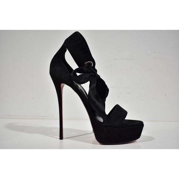 Christian Louboutin Torrida Alta 150 Black Silk Bow Platform Sandal Heel Pump 42 - Picture 2 of 12